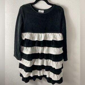 Girls Hanna Andersonsson B&W Tierer Ruffled Velour Jersey Dress Sz 120 (6-7)